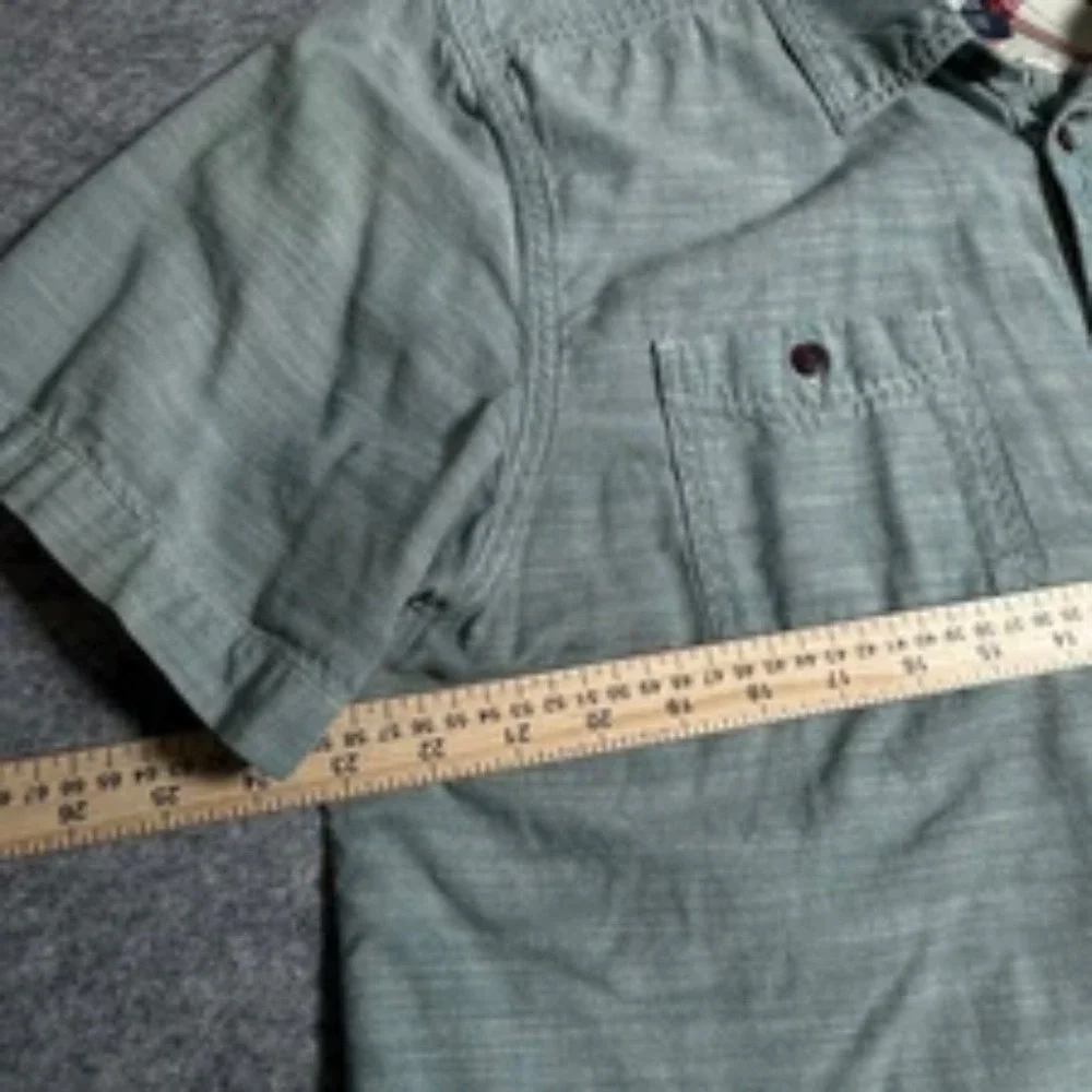 The North Face Button Up Men XL Short Sleeve Cotton Green Slub Texture Shirt